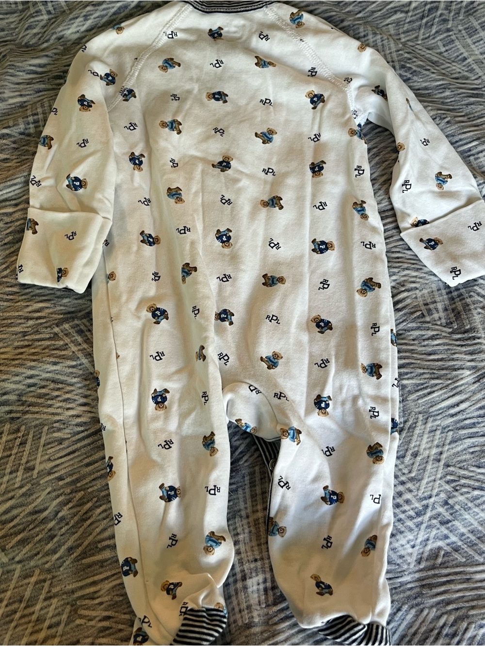 6m Ralph Lauren Footed White Teddy Bear Baby Snap Sleeper Pajamas with Mitts - Picture 3 of 5